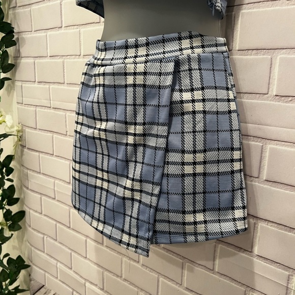 STREETWARE SOCIETY Blue Plaid Two-Piece Set Top & short-skirt/size S - Picture 4 of 16